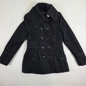 Miss Sixty M Black Wool Blend Double Breasted Pea  Coat